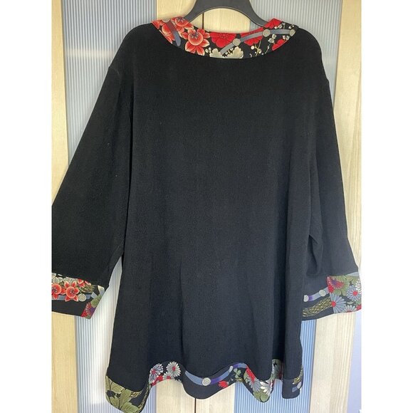 Art Kimono Jacket Women’s XL Black Floral 3/4 Sleeve Designer Boho Travel Party - Picture 4 of 4